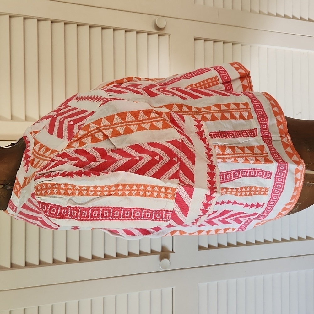 Old Navy Boho Cotton Top Geometric Pattern Size Small Pink White and Orange - Picture 9 of 9
